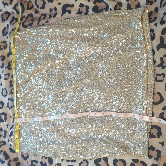 Silver sequin mini pencil skirt 2x - Picture 3 of 5